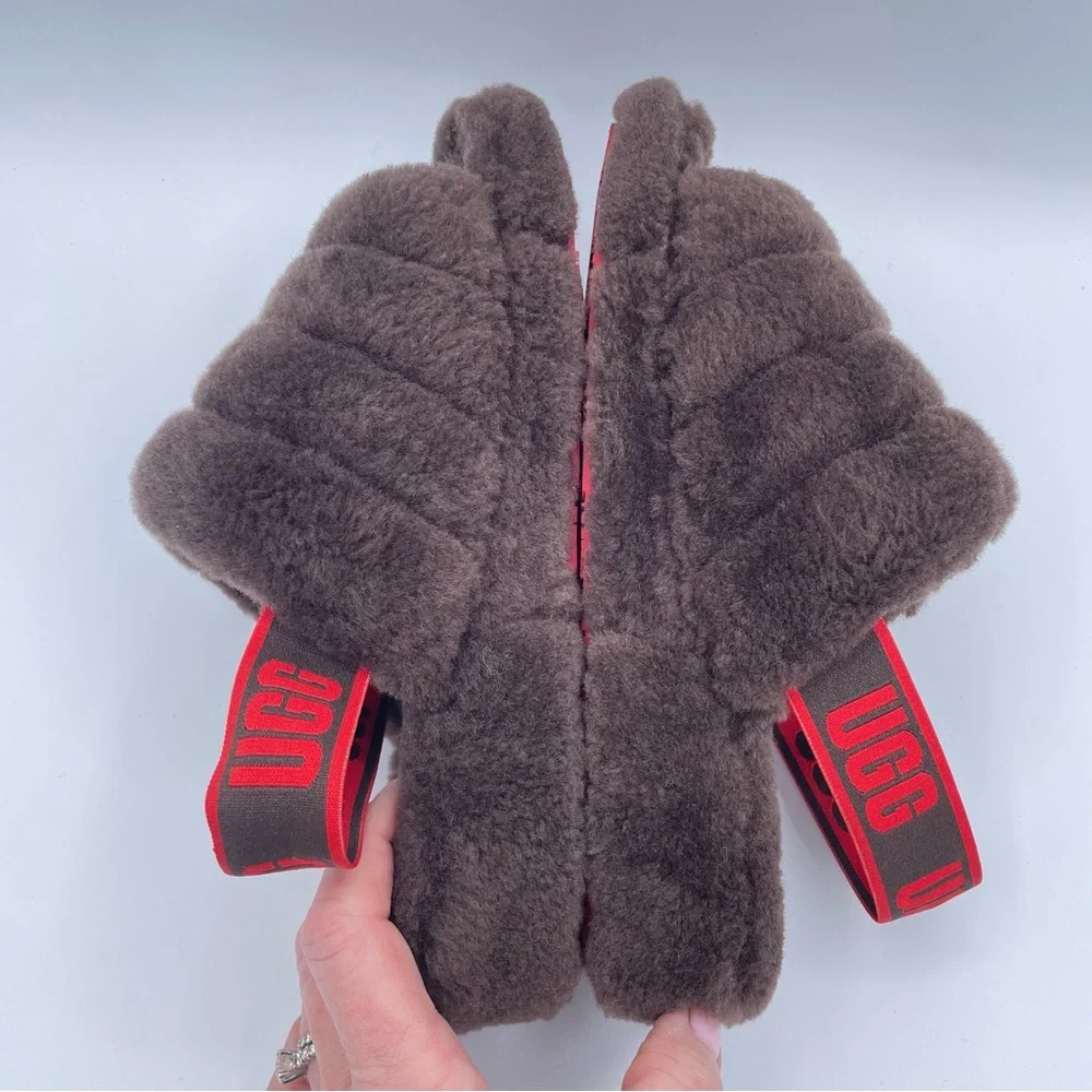UGG Fluff Yeah Slides 7 Brown/Red - Picture 15 of 16